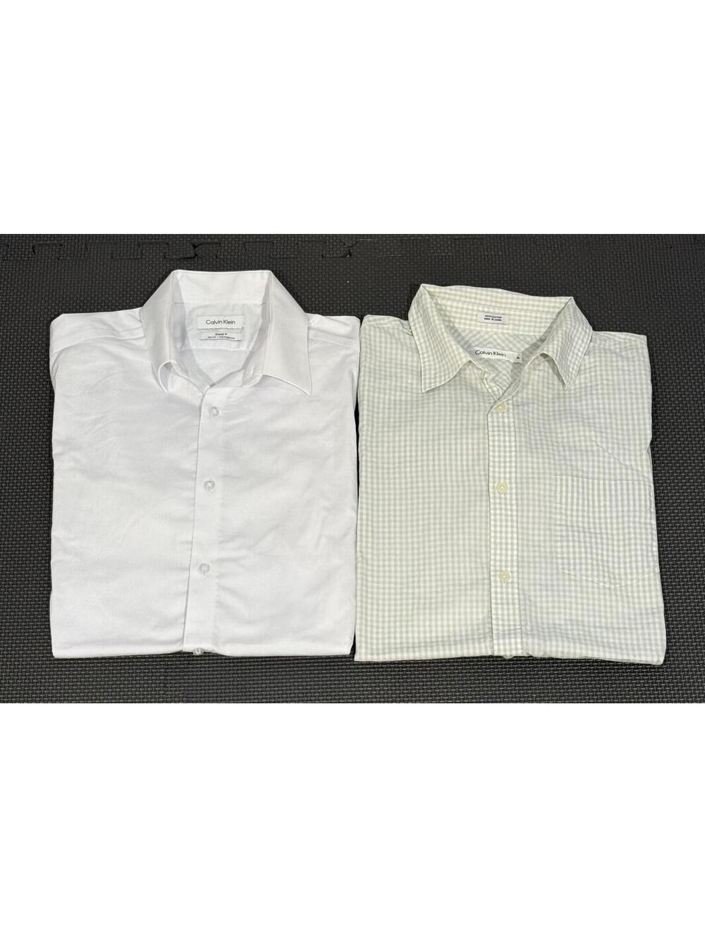 Calvin Klein Men's Size Medium Long Sleeve Dress Shirts White & Beige Patterned